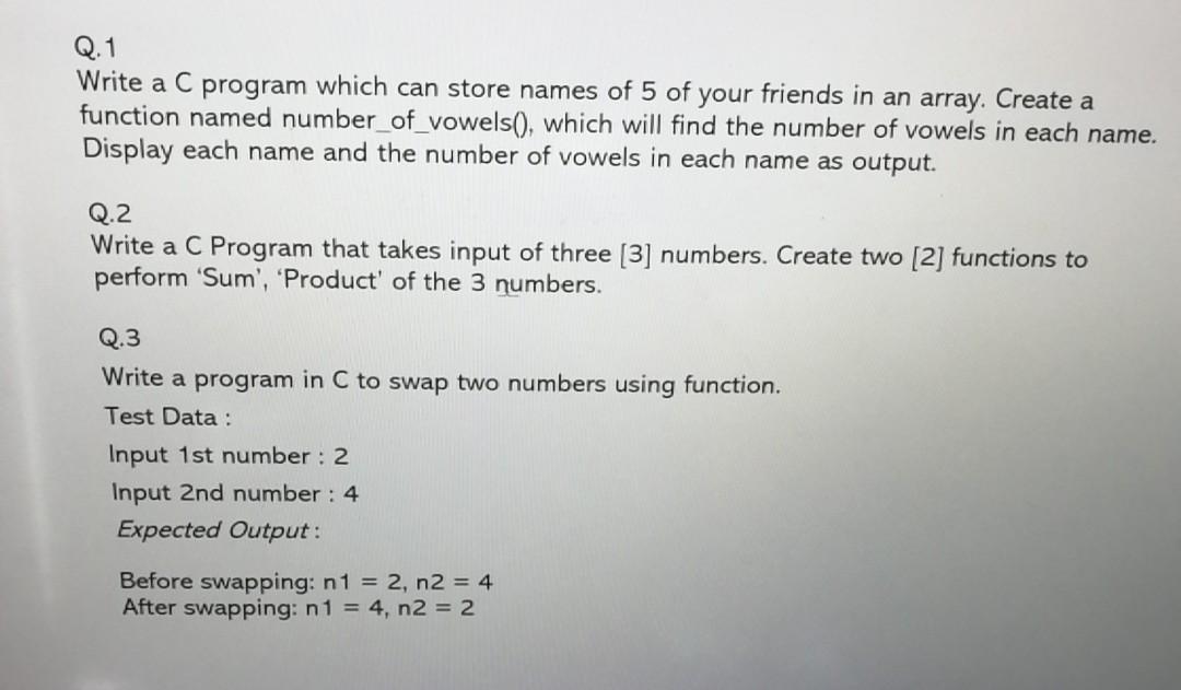 Q.1 Write a C program which can store names of 5