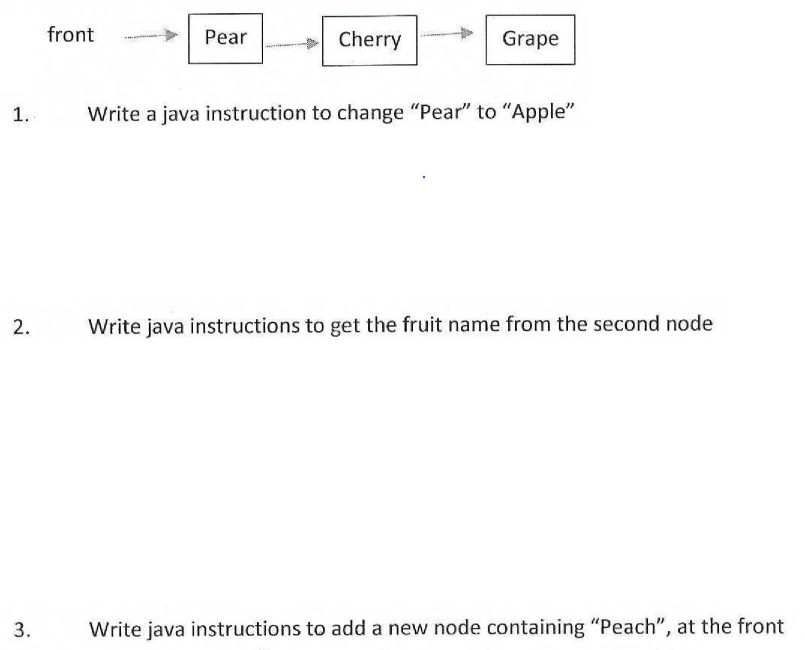  Write a java instruction to change "Pear" to "Apple" Write java