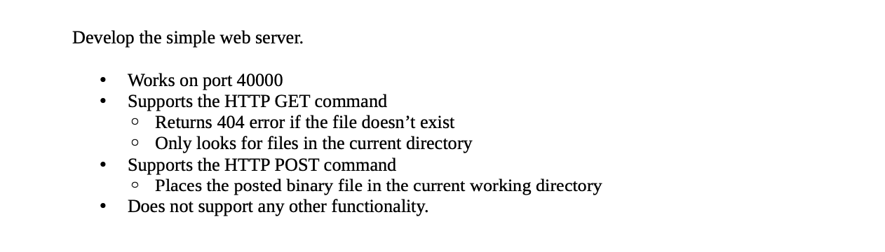  In Java Develop the simple web server. - Works on port