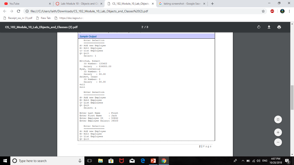 int inputInt; double inputDouble; char choice; int empCount=0; employees[empCount++] = new Employee(
