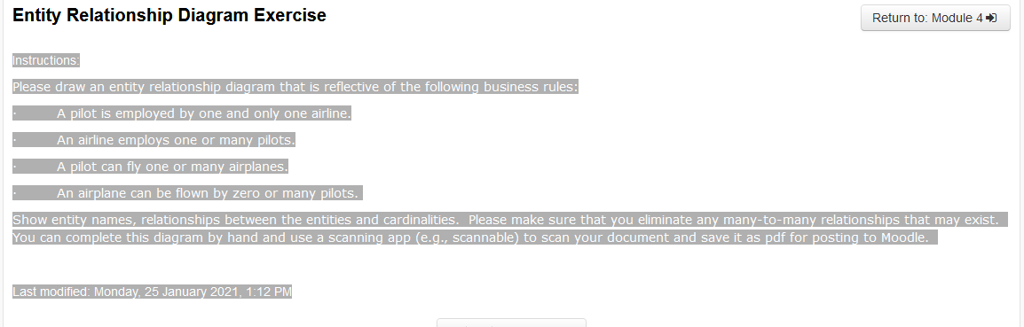  Entity Relationship Diagram Exercise Return to: Module 4) Instructions: Please draw