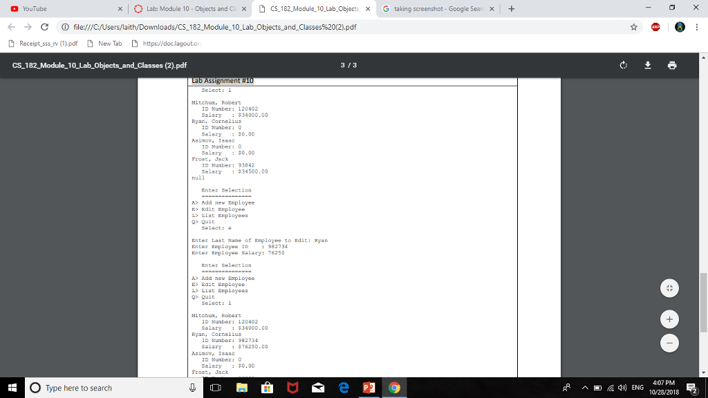"Mitchum", "Robert", 120402, 34000.0 ); employees[empCount++] = new Employee( "Ryan", "Cornelius" );
