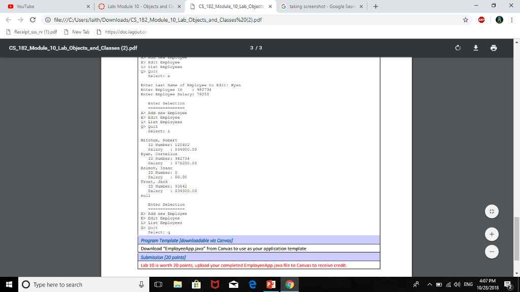 employees[empCount++] = new Employee( "Asimov", "Isaac" ); do { System.out.println( " Enter