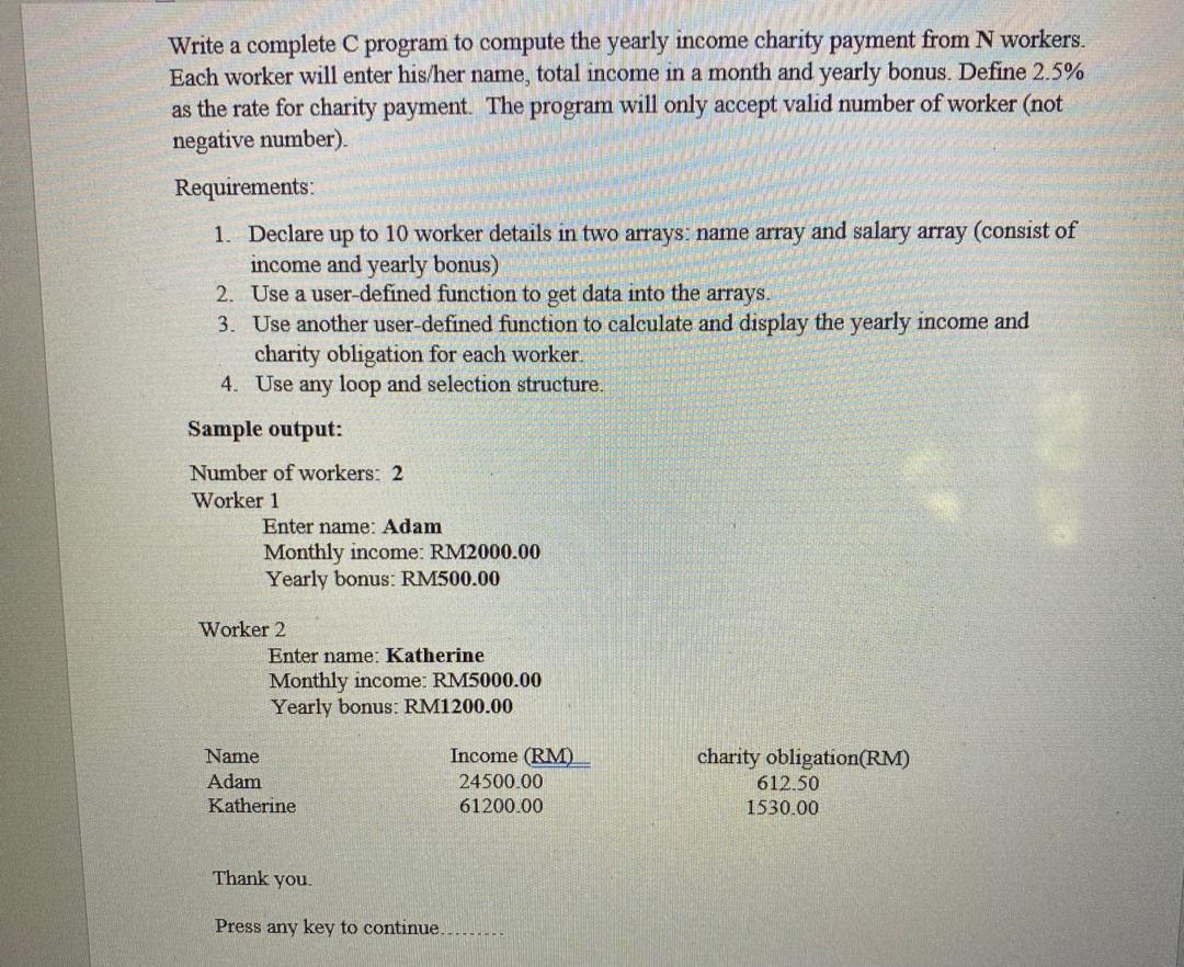 c program not c++ Write a complete C program to compute the