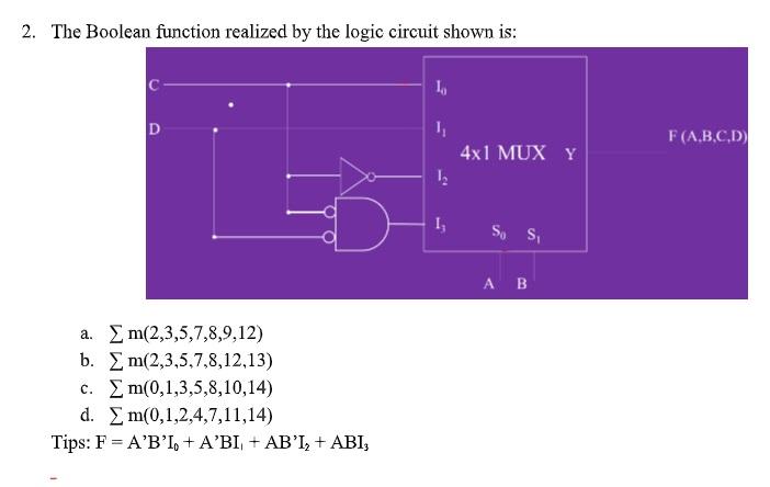  2. The Boolean function realized by the logic circuit shown is: