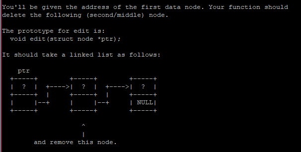 Write a function named "edit" which removes the middle node of a