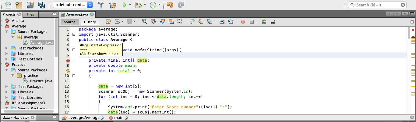 why do I keep getting this error? O main > 13 data