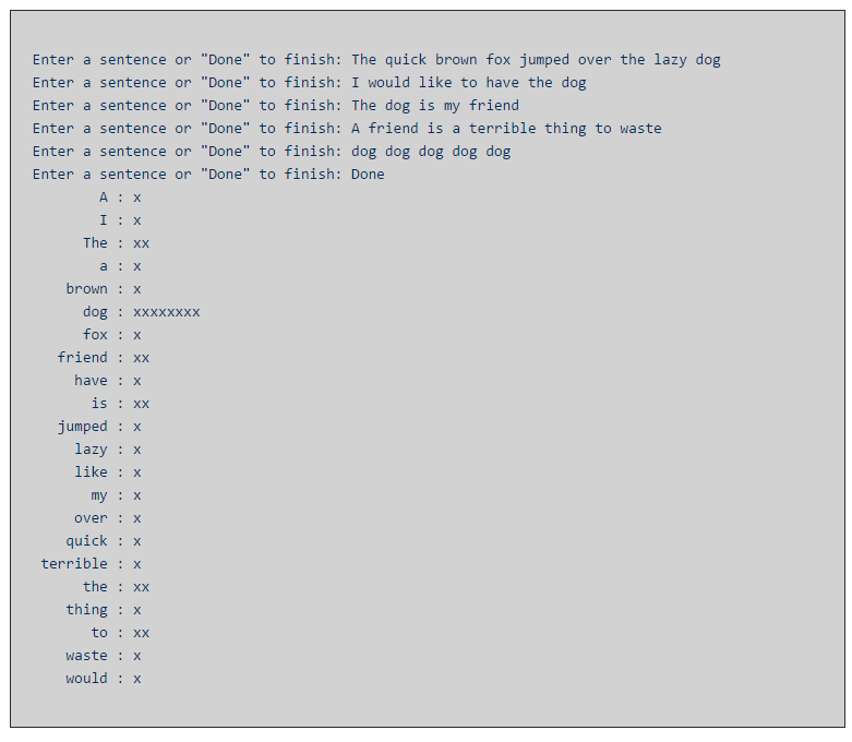 enter text until they enter the string "Done" to signal they are