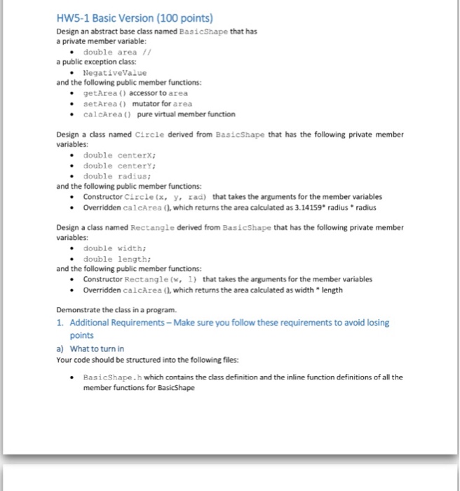  HW5-1 Basic Version (100 points) Design an abstract baseclass named BasicShape