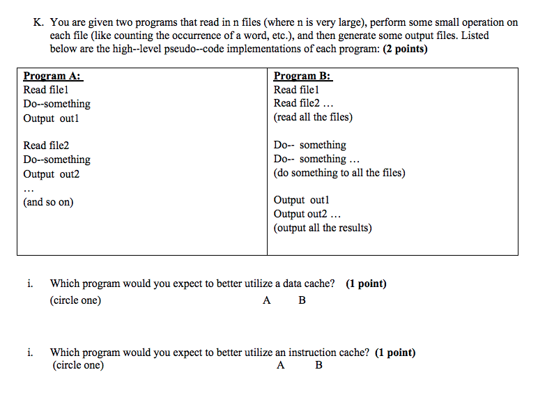  K. You are given two programs that read in n files