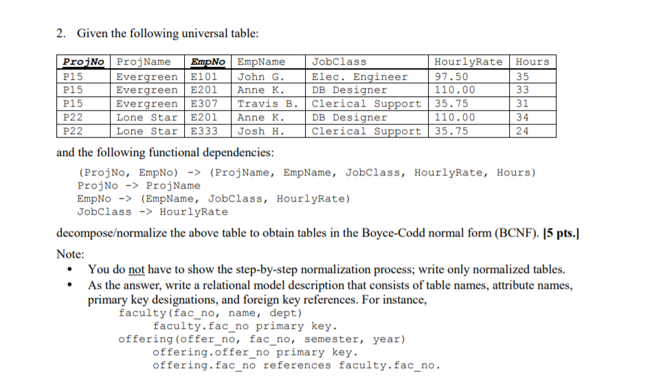 SQL Normalization Please explain the question as specific as possible! 2. Given