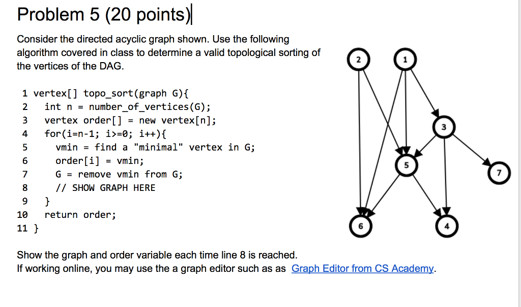  Problem 5 (20 points) Consider the directed acyclic graph shown. Use