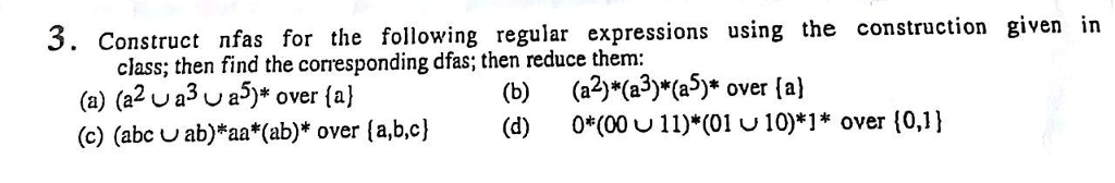 This is a question on Computational Theory. 3. Construct nfas for the