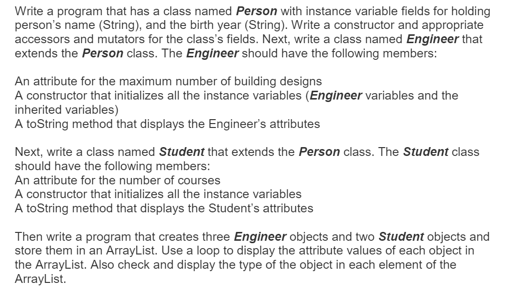 Using JAVA please! thanks! Write a program that has a class