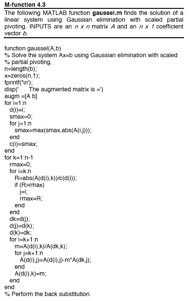  modify gaussel.m code to get a Matlab code (above) for the