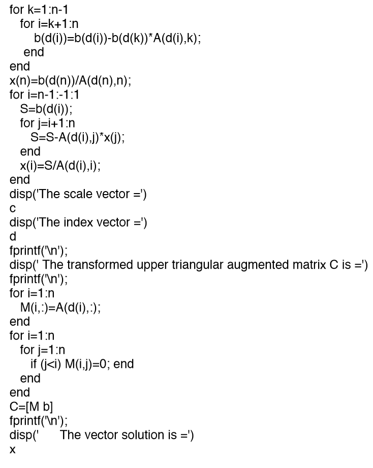 naive Gaussian elimination and a Matlab code for the Gaussian elimination with