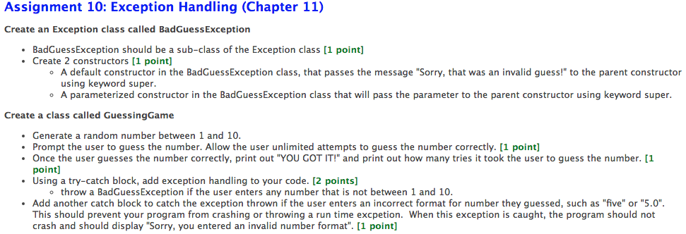  Assignment 10: Exception Handling (Chapter 11) Create an Exception class called