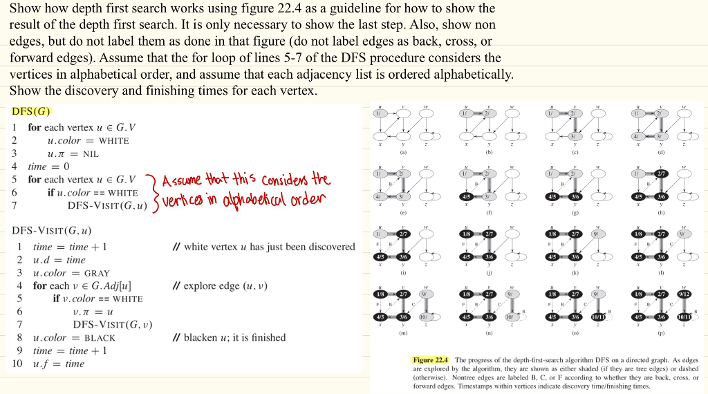 This question is about algorithms, using depth-first search. Show how depth first