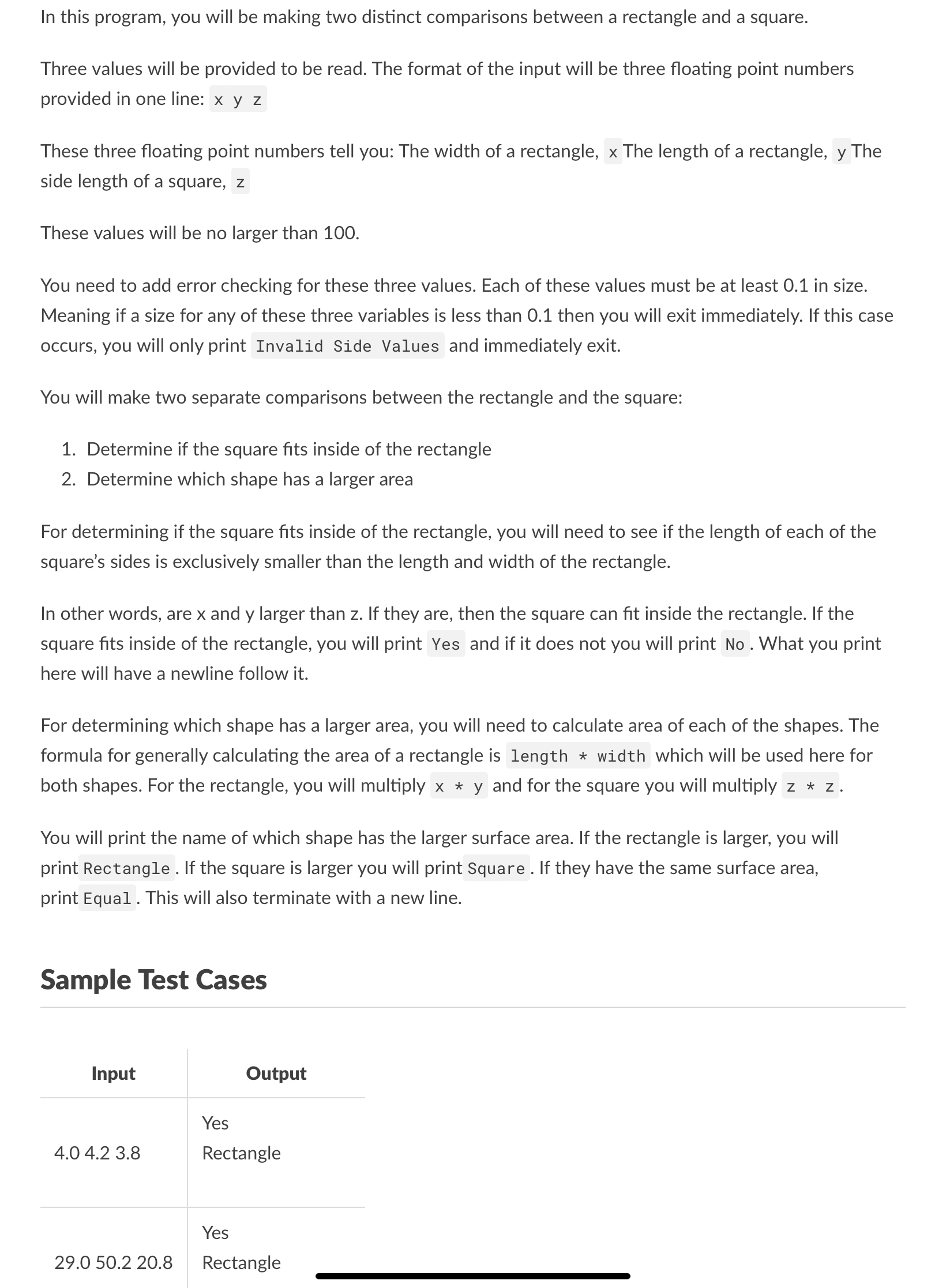  In this program, you will be making two distinct comparisons between