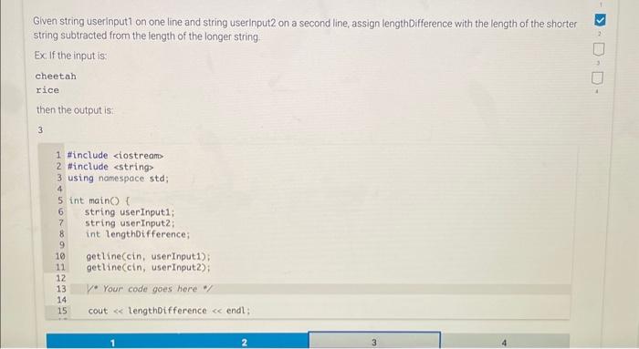 in c++ Glven string userinput1 on one line and string userinput2 on