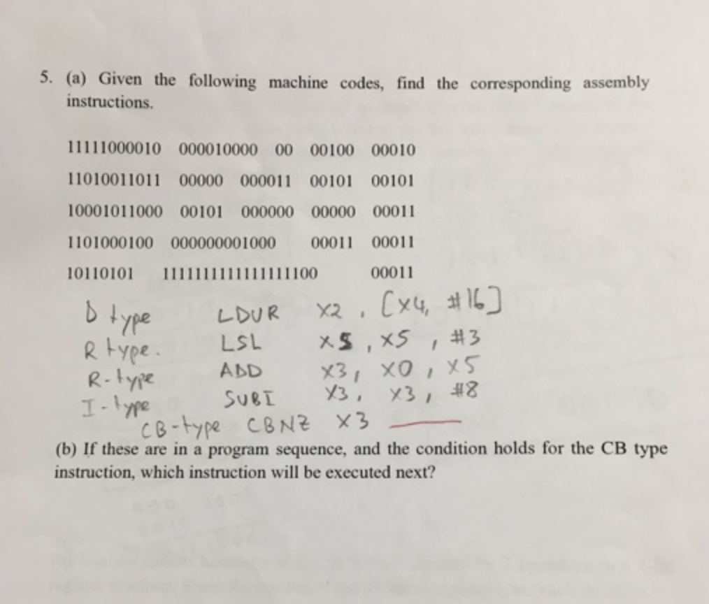help 5. (a) Given the following machine codes, find the corresponding assembly