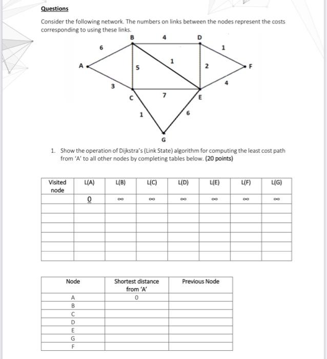 I want the answer from node A to all other nodes. Questions