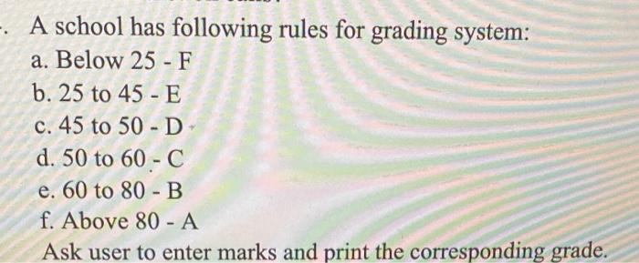  solve using c++ codes A school has following rules for grading