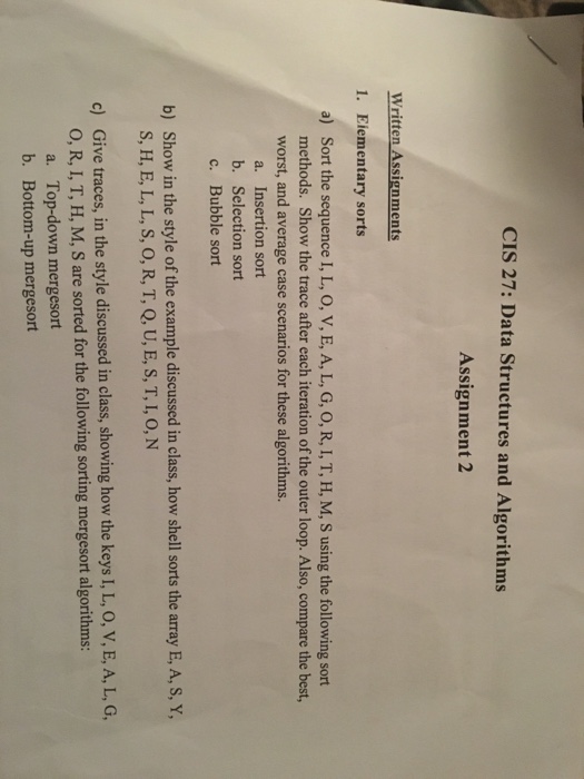  Sort the sequence I, L, O, V, E, A, L, G,