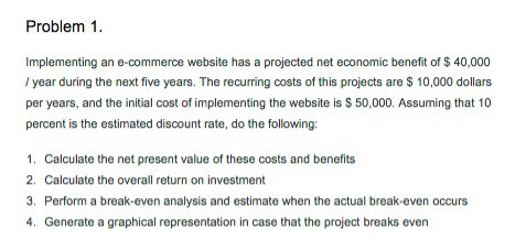 Problem 1 Implementing an e-commerce website has a projected net economic