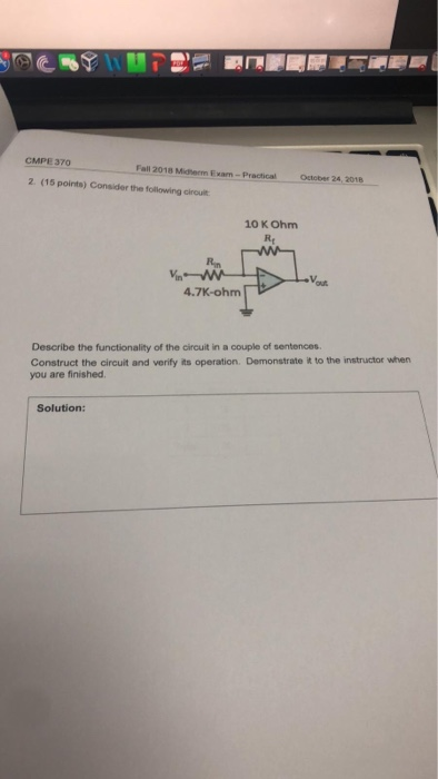  CMPE 370 Fall 2018 Midherm Exam-Practical October 24, 2018 2. (15