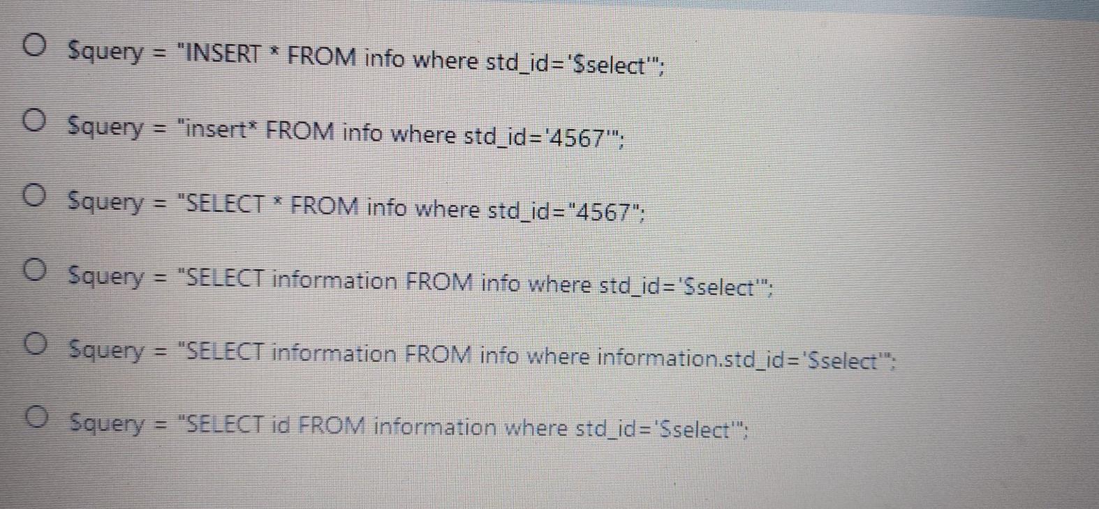 the database named information all the records that have id ="4567" and
