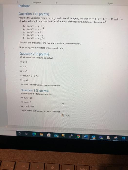  Paraph Styles Python: 8, and Question 1 (5 points): Assume the