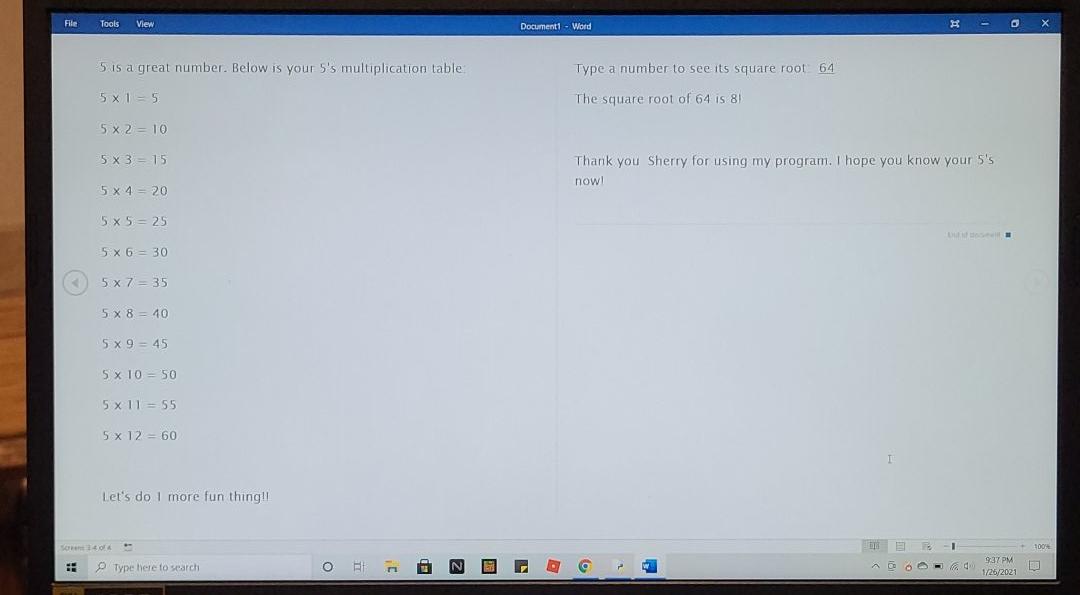 2 things for this assignment Program must use a single print statement