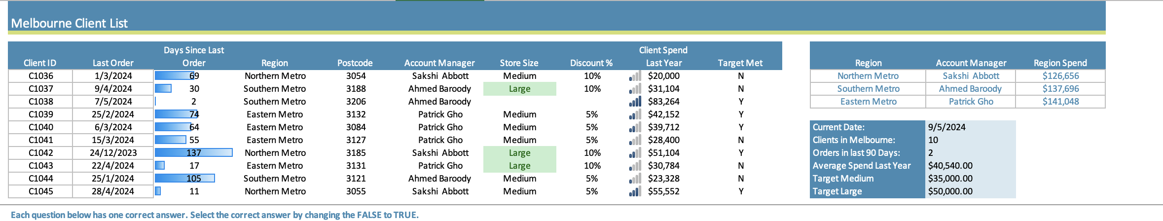  Melbourne Client List Each question below has one correct answer. Select