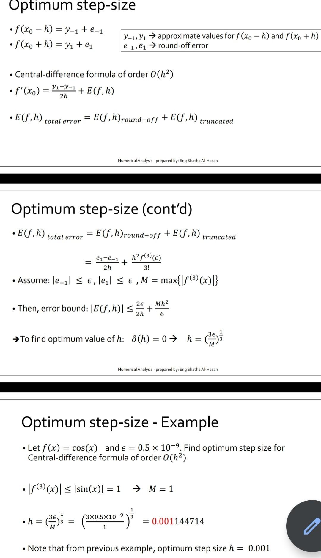like Table 6.2 and to find optimum step size from the table