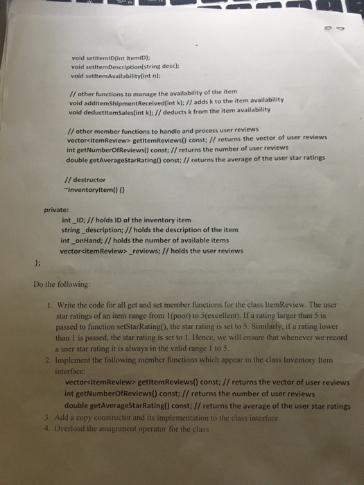 class temReview and class Invemory tem class ItemReview public: /I constructor ItemReview():