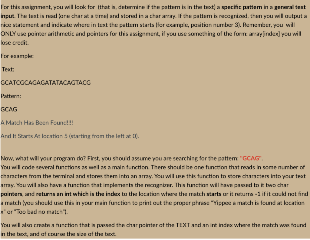 For this assignment, you will look for (that is, determine if