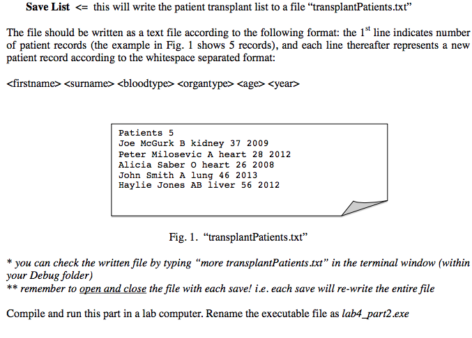 recall information about patients in need of an organ transplant. The program