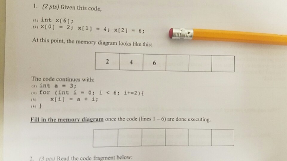 problem). Draw a new memory diagram after this code is (7) for