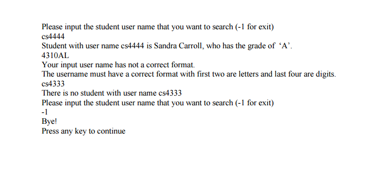 Computer Science (CS) tests. Each student record will contain his/her last name,