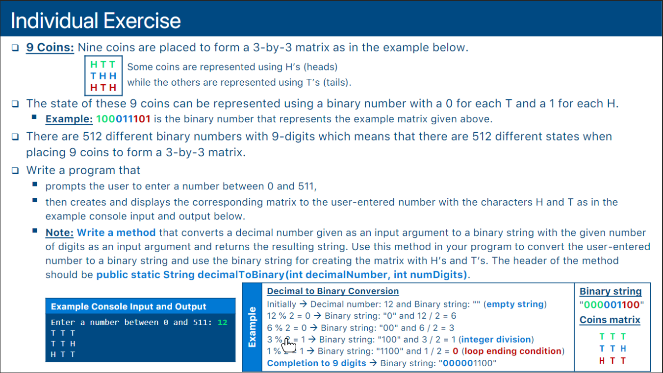 can you write a java program with comments please? Individual Exercise a