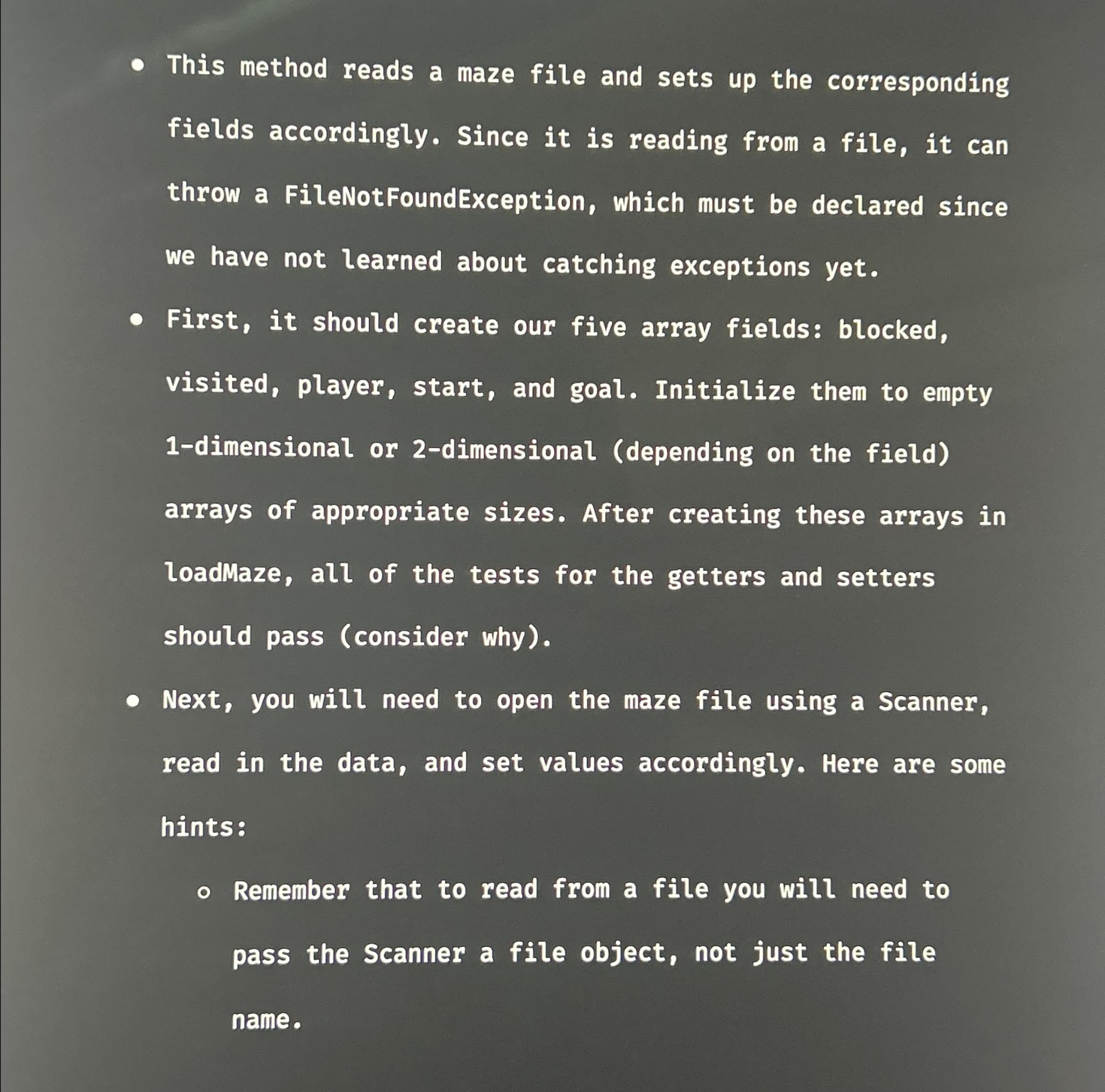  This method reads a maze file and sets up the corresponding