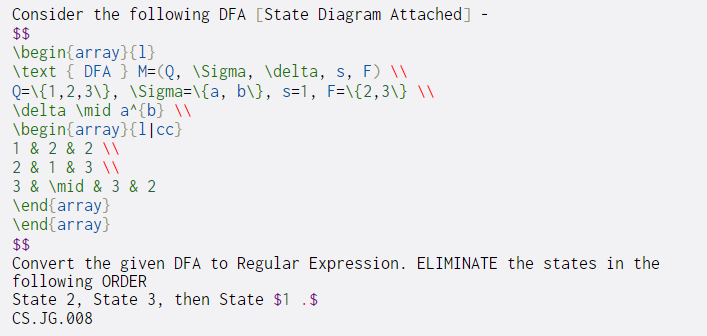  Consider the following DFA [State Diagram Attached] - $$ \begin{array}{1} \text