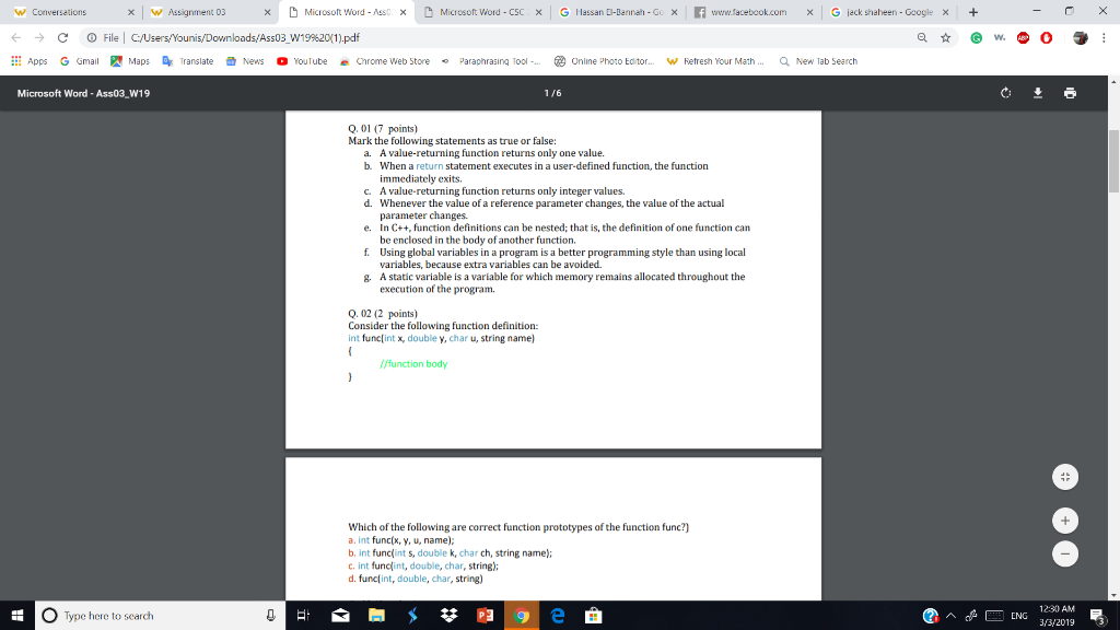 c++ x W Assignment 03 Microsoft Word-Assc Microsoft Word-CSC G HassanD-Bennah-G www.facebook.com