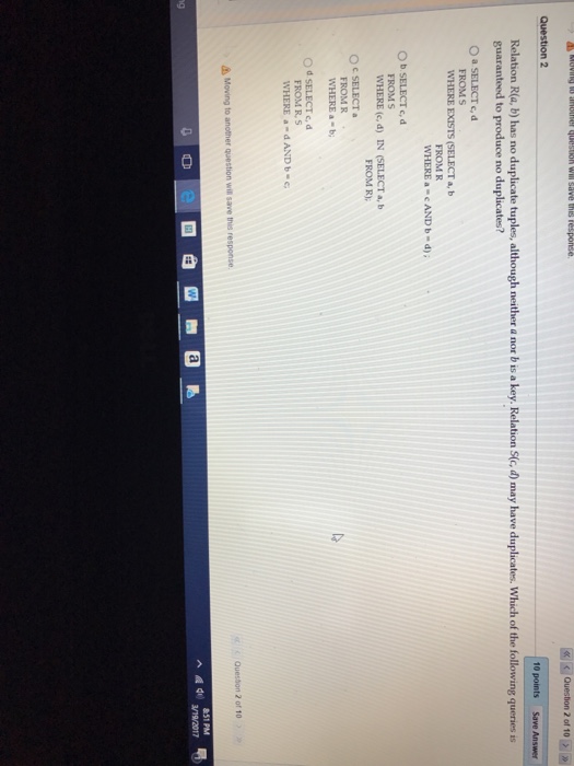  Kon W Save response Question 2 10 points Save Answer Relation