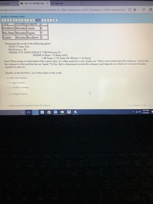 a d AND b A Moving to another question win save this