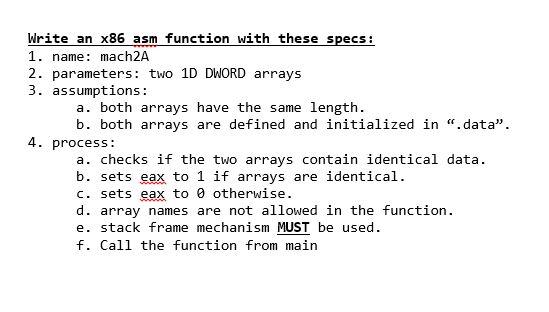  Write an x86 asm function with these specs: 1. name: mach2A