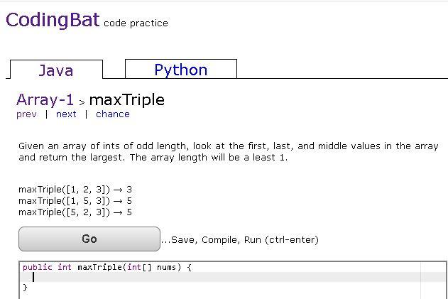  COP 4814 Lab 2 Coding Bat Array-1: maxTriple Coding Bat code
