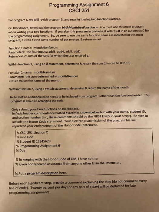  Programming Assignment 6 CSCI 251 For program 6, we will revisit