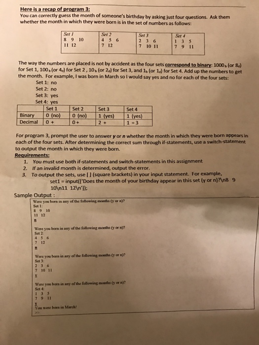 program 3, and rewrite it using two functions instead. On Blackboard, download